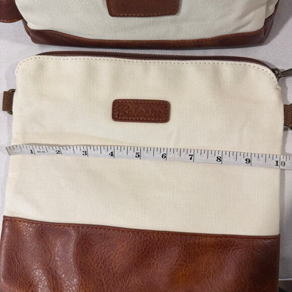 Canvas Weekender Duffle Bag Cream Brown Shoe Compartment Travel - Picture 4 of 13